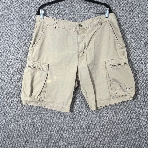 Nike Cargo Shorts Mens 36 Beige Khaki Pockets Flat Front Baggy‎ Skater Outdoor - Picture 1 of 11